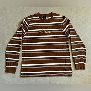 Huf Worldwide Men’s Long Sleeve Striped Shirt Size Large Brown & White